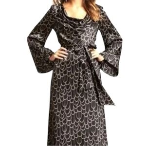 Trina Turk Daijah Silk Maxi Dress Black Cowl Neck Luxe Bell Sleeve...Size 4